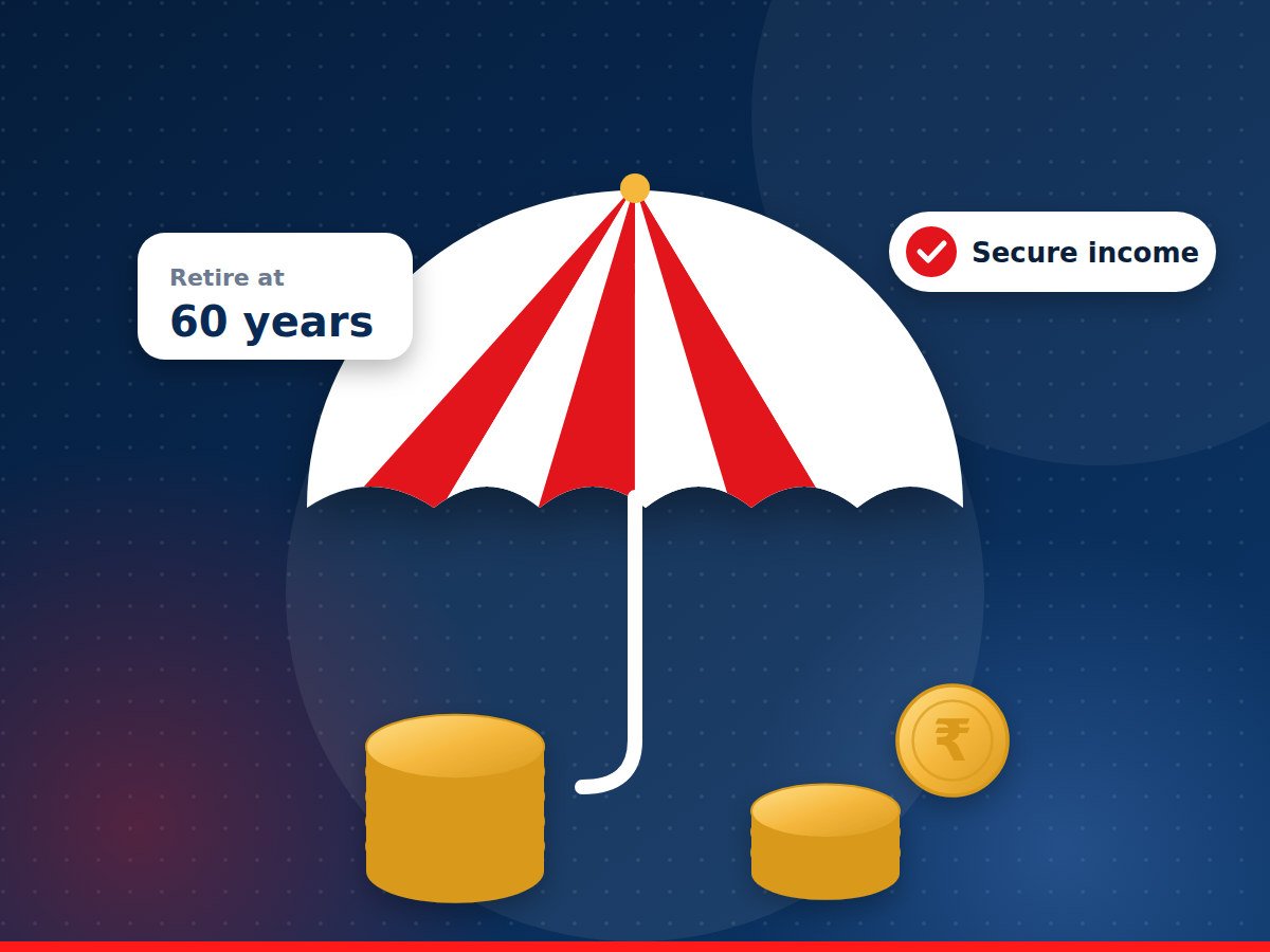 Illustration of an umbrella protecting savings, representing retirement planning